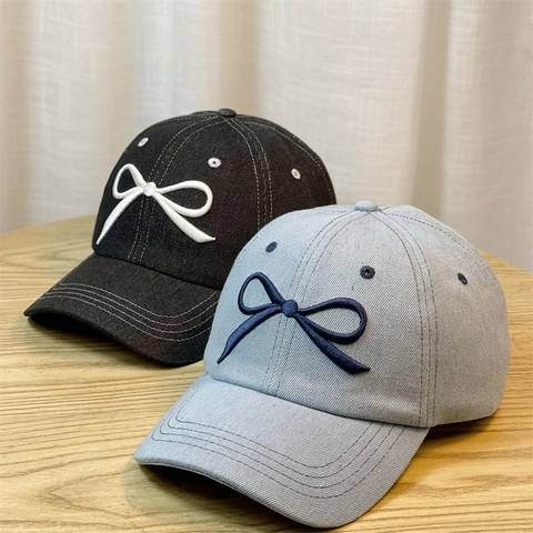Cappellino Da Baseball In Denim Da Donna Con Ricamo A Fiocco Protezione Solare Regolabile Stile Coreano Cappello Casual