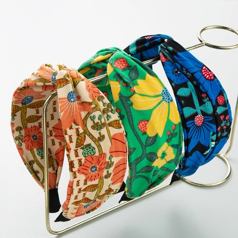 Vintage Floral Print Knot Headband For Women Handmade Fabric Twist Wide Hair Band Botanical Style Fashion Hair Accessories