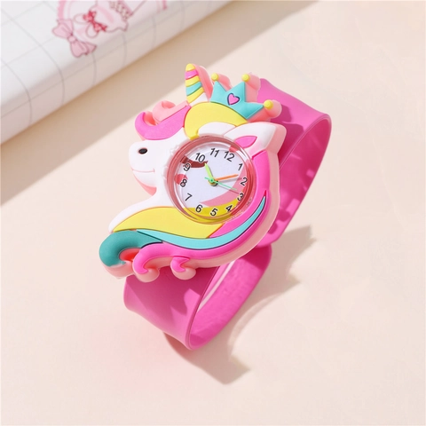 Kids Cartoon Unicorn Slap Watch 3D Silicone Strap Analog Quartz Time Teacher Toy Wristwatch For Toddlers
