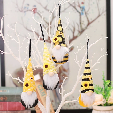 Ornamenti Appesi Gnomo Ape Tessuto Peluche Tema Girasole Giallo Nero A Strisce Primavera Arredamento Festa Casa Cartone Animato Carino