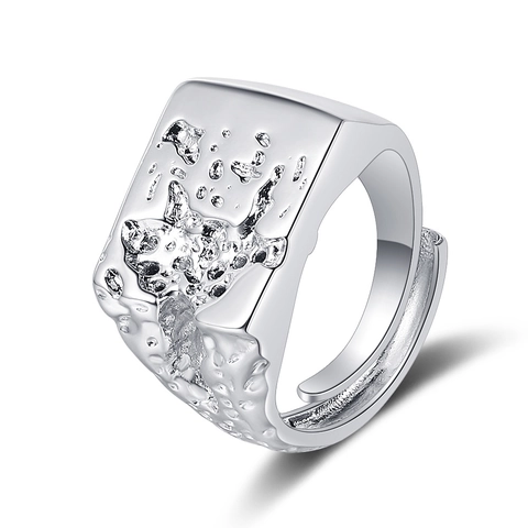 Damen Lava Textur Unregelmäßiger Kupfer Ring Platin Beschichtet Verstellbarer Offener Ring Mode Schmuck Geschenk Für Damen