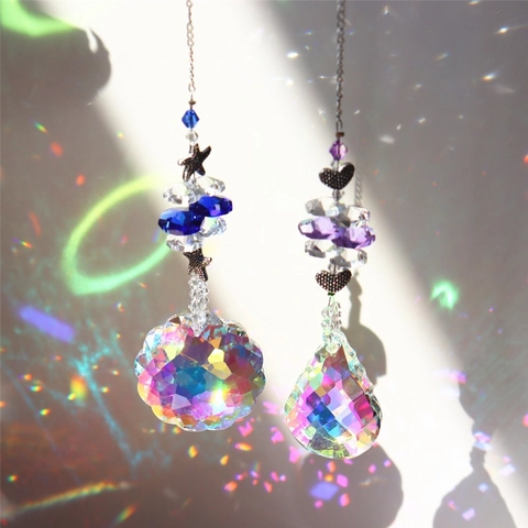 Crystal Suncatcher Hanging Ornament Rainbow Maker Prism Pendant Metal Butterfly Heart Starfish Window Garden Home Decor