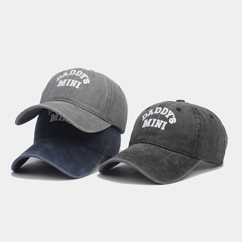 Baseball Cap Washed Cotton Retro Curved Brim Adjustable Breathable Letter Print Daddys Mini Sun Protection Casual