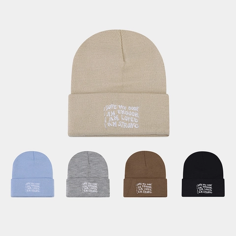 Bonnet En Tricot Beanie Acrylique Hiver Chaud Décontracté Brodé Affirmations Positives Hommes Et Femmes