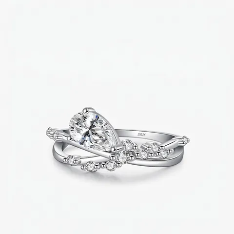 925 Sterling Silber Ring Birnenschliff Wassertropfen Zirkonia Gedreht Kreuzlinie Elegant Luxus Mode Für Damen
