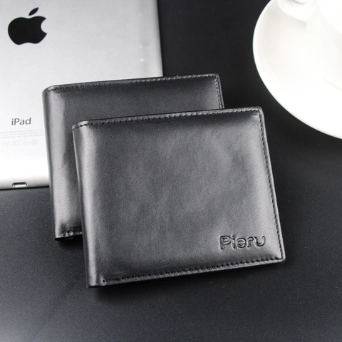 Herren Bifold Geldbörse PU Leder Große Kapazität Business Casual Schlank Kreditkartenhalter Schwarz