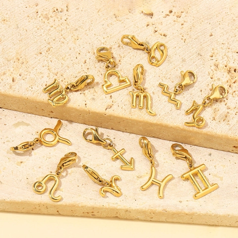 Ciondoli Segni Zodiacali Acciaio Inossidabile Placcato Oro Con Chiusura A Moschettone DIY