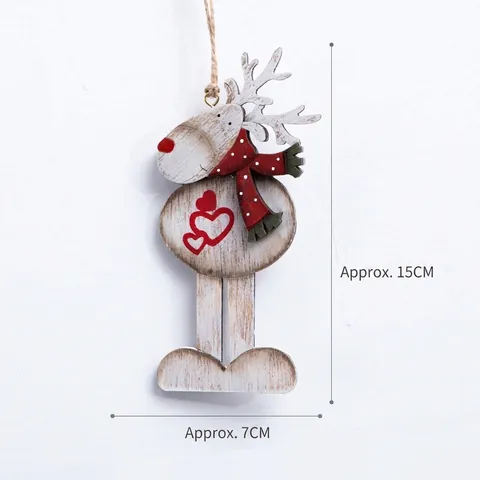 Christmas Wooden Hanging Ornaments Reindeer Snowman Angel Gingerbread Man Painted Wood Pendants Tree Decor Rustic Festive