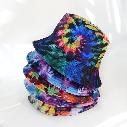 Reversible Bucket Hat Polyester Sun Protection Foldable Tie Dye Starry Sky Print Streetwear Fashion For Women Men