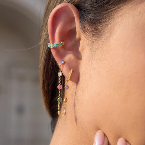 Boucles d'Oreilles Longue Chaîne à Gland en Acier Inoxydable Zircon Bijoux Double Piercing Pour Femmes Accessoire Mode