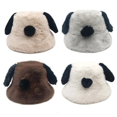 Sombrero De Pescador De Felpa De Invierno Para Mujer Piel Sintética Suave Cálido Estilo Coreano Lindas Orejas De Perro