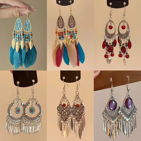 Boho Vintage Quaste Ohrringe Für Damen Legierung Ethno Stil Hängeschmuck Mit Perlen Und Silbernem Ohrstecker