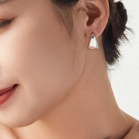 Orecchini a Bottone a Triangolo Geometrico Minimalista in Acciaio al Titanio per Donna Chic Oro Argento Placcato Metallo Orecchini Gioielli di Moda