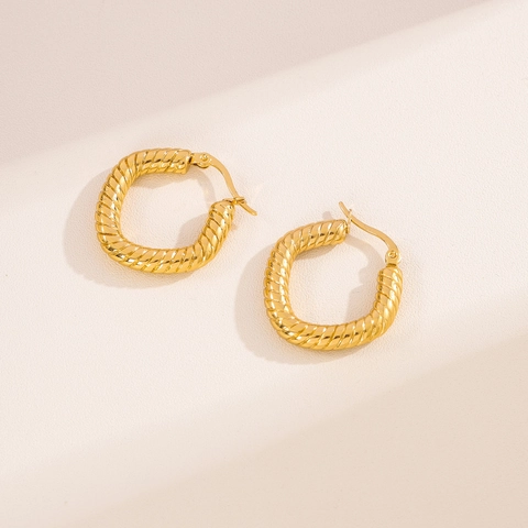 Boucles D'oreilles Créoles Torsadées Plaqué Or 18K Acier Inoxydable Forme C Géométrique Bijoux Élégants