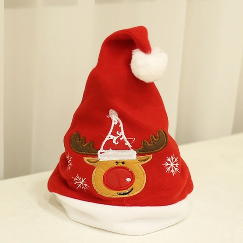 Maschinengestickte Weihnachtsmütze Weicher Flanell Weihnachtsmann Rentier Schneemann Motiv Festliche Party Kostüm Requisite Erwachsene