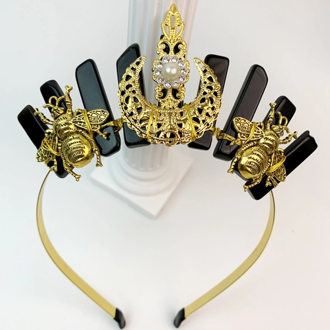 Diadema De Cristal Corona Abeja Dorada Luna Flor Rhinestone Perla Artificial Metal Banda De Cabello Vintage Tocado Boda Fiesta Mujeres