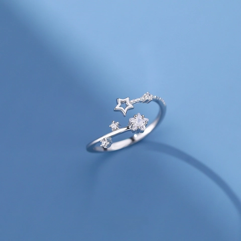 925 Sterlingsilber Stern Offener Ring Für Damen Verstellbar Zirkonia Sternschnuppe Minimalistischer Fingerring Mode Schmuck