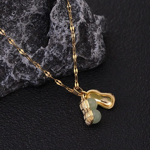 Collana Con Pendente Arachide In Acciaio Inossidabile Con Perle Di Pietre Preziose Verdi Gioielli Minimalisti