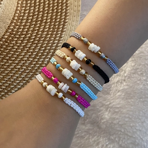 Handmade Bohemian Woven Beaded Bracelet For Women With Shell And Metal Beads Adjustable String Original Design