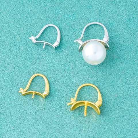 S925 Sterling Silver Earring Hoops Round Leverback Settings For Artificial Pearl DIY Jewelry Findings Components