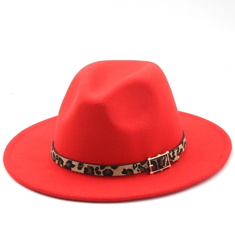 Vintage Wool Felt Fedora Hat With Leopard Print Band And Gold Buckle Wide Brim Jazz Hat For Women And Men