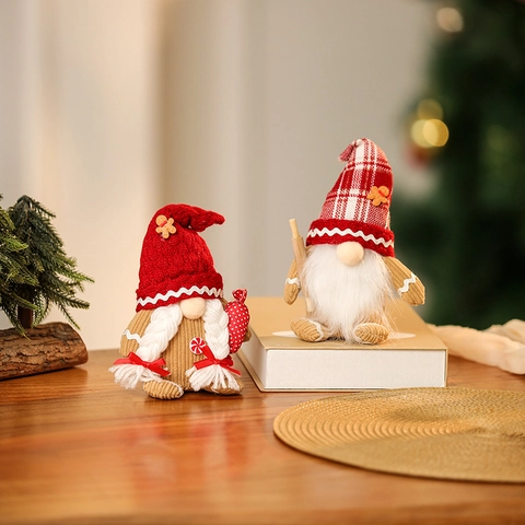Gnomo di Pan di Zenzero di Natale Fatto a Mano Bambola di Peluche Senza Volto Cappello di Maglia Ornamento Rudolph per Decorazione Casa Tavolo