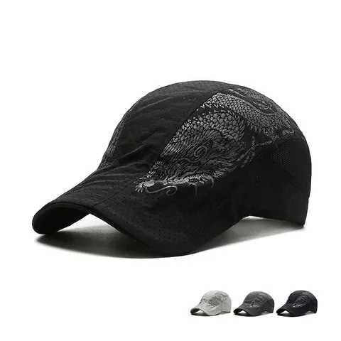 Herren Schiebermütze Schnelltrocknend Atmungsaktiv Mesh Outdoor Sonnenschutz Drachendruck Polyester Verstellbar Ivy Hut