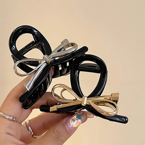 Eleganter Haarklammer Mit Schleife Für Damen Große Haarkralle Aus PC Und Metalllegierung Haarschmuck Im Koreanischen Stil