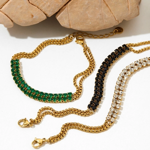 Bracelet Multi Couches En Acier Inoxydable Avec Incrustation De Zircon Bijoux De Luxe Ajustables Pour Femmes