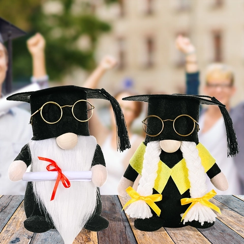 Graduation Gnomes Plush Ornaments Faceless Rudolph Dolls With Black Academic Cap Glasses Diploma For Home Table Decoration