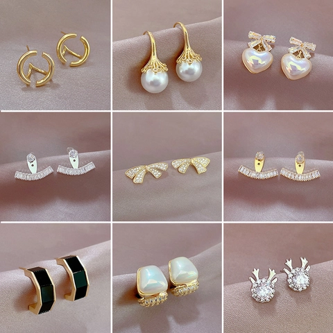 Elegant Copper Earrings Micro Inlaid Zircon Faux Artificial Pearl Tassel Butterfly Geometric Style Silver Earring Post Women