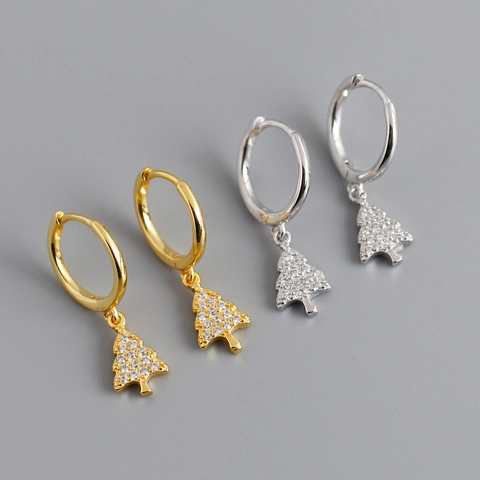 Pendientes De Aro De Árbol De Navidad Plata De Ley 925 Circonita Brillante Joyas Festivas Para Mujeres