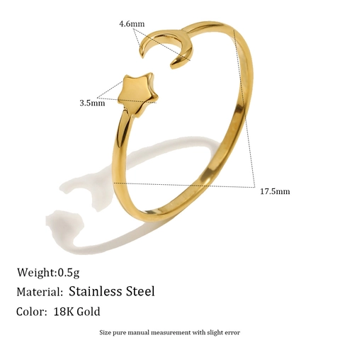 Französischer Stil 18K Vergoldet Edelstahl Offener Ring Für Damen Minimalistisch Liebe Herz Twist Perlen Stern Mond Verstellbarer Fingerring Mode Strass Schmuck