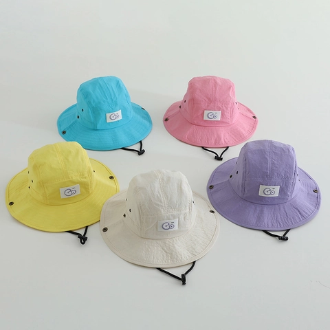 Kids Bucket Hat Quick-Drying Polyester Wide Brim Sun Protection Outdoor Camping Cute Letter Embroidery Boys Girls