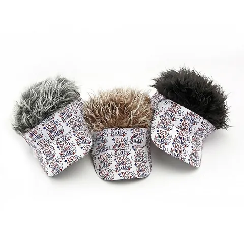 Novelty Wig Visor Hat Polyester Canvas Adjustable Letter Print Funny Hair Baseball Cap For Party Outdoor Sun Protection