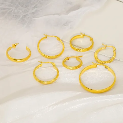 Stainless Steel Hoop Earrings For Women 18K Gold Plated Spiral Twisted Texture Greek Key Pattern Fashion Jewelry