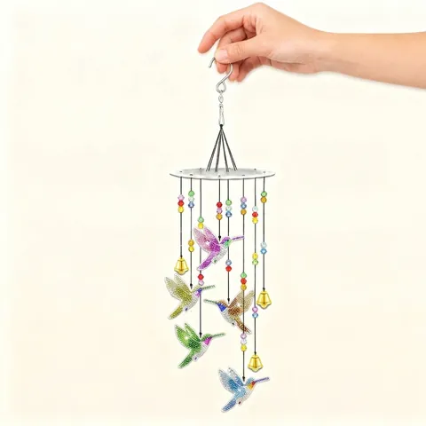 DIY Diamond Painting Wind Chimes Suncatcher Hummingbird Butterfly Acrylic Rhinestone Beads Metal Bells Home Garden Window Hanging Decor Sparkling Handmade Craft