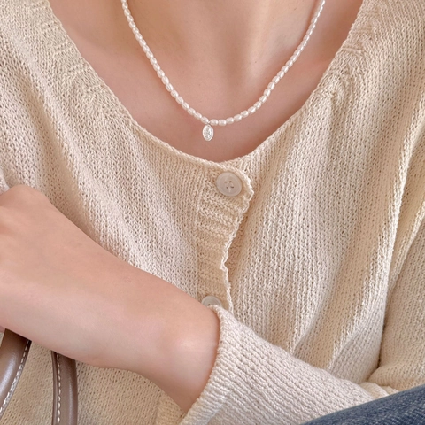 Collana Perle Acqua Dolce Vintage Con Ciondolo Cammeo Ritratto Ovale Argento Sterling 925 Gioielli Retrò Eleganti Donne