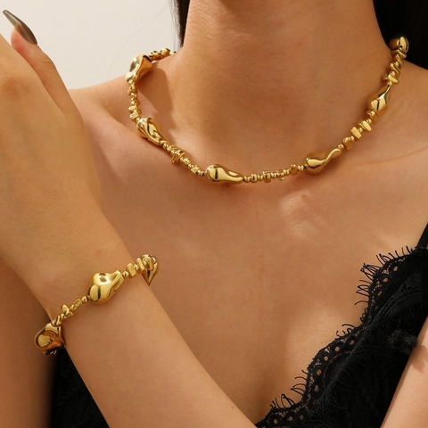 Parure Bijoux Collier Bracelet Künstliche Perles Baroques Irrégulières Femme Alliage CCB Style Métal Liquide Punk Choker Accessoire