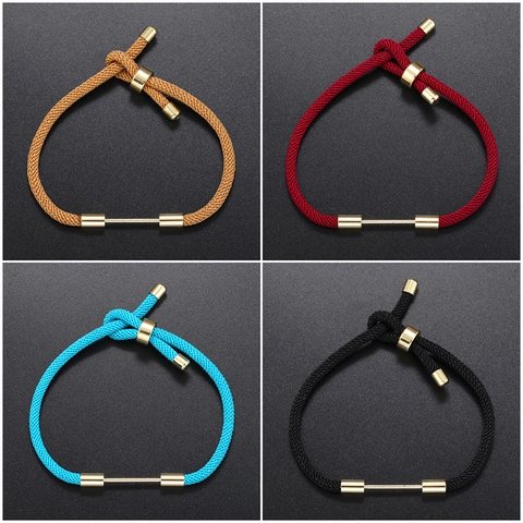 Pulsera De Cuerda Tejida Con Hebilla Deslizante Ajustable Laton Bañado En Oro Barra Horizontal Joyeria Unisex Minimalista