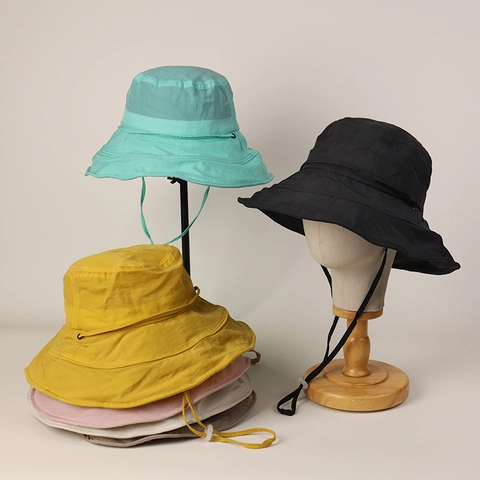 Women Minimalist Quick Dry Nylon Bucket Hat Wide Brim Sun Hat With Adjustable Wind Rope For Summer Outdoor Travel Fashion