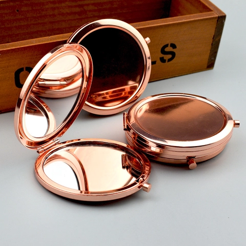 Specchio da Tasca Rotondo Pieghevole in Metallo Specchio da Viaggio Portatile a Doppia Faccia Oro Rosa Per Donne Uso Quotidiano