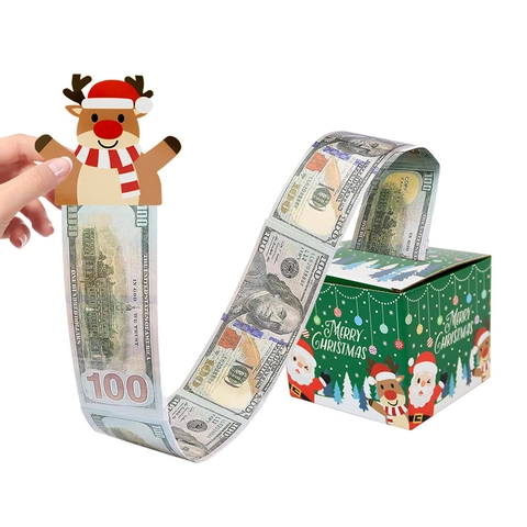 Christmas Gift Surprise Box Corrugated Paper Holiday Money Pulling Packaging With 3D Santa Reindeer Tree Design