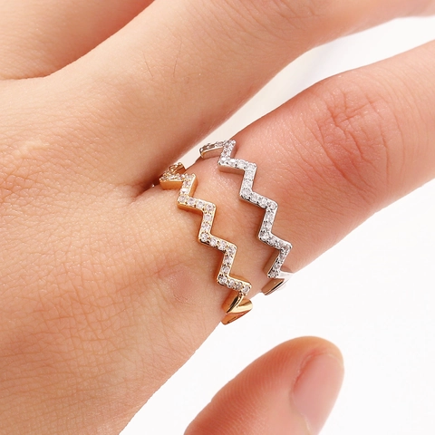 Wellen Zickzack Offener Ring Kupfer Mikroverlegtes Zirkonia Verstellbarer Modeschmuck Für Damen