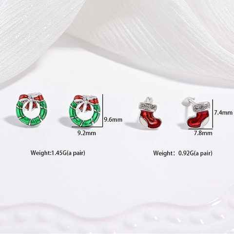 925 Sterling Silver Christmas Tree Fruit Stud Earrings Sweet Red Strawberry Cherry Apple Zirconia Enamel Earrings For Women Jewelry Gift