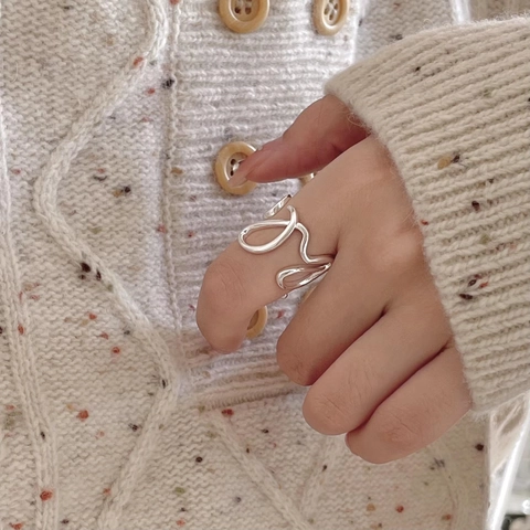 Anello In Argento Sterling 925 Per Donna Minimalista Lettera Love Linea Geometrica Astratta Regolabile Gioielli Da Dito Aperti