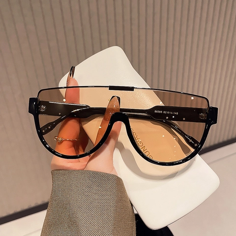 Gafas De Sol Shield Oversized Lente Integrada Montura PC Barra Metálica Protección UV400 Estilo Moderno Retro Para Mujeres Hombres