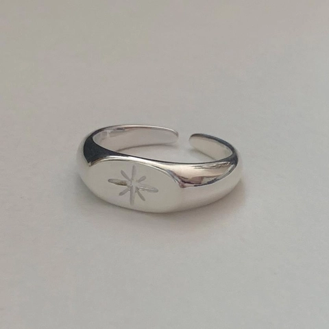 Ring Achtzackiger Stern 925 Sterling Silber Koreanisch Minimalistisch Mode Verstellbar Offen Ovaler Siegelring Für Damen