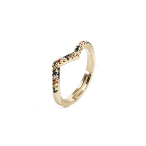 Anello A Onda In Zircone Colorato Arcobaleno Rame Irregolare Regolare Fascia Aperta Gioielli Da Donna Moda Minimalista Chevron