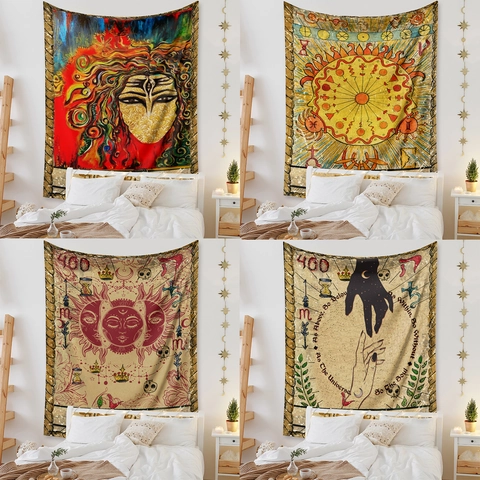 Retro Tarot Card Wall Hanging Polyester Mystical Tapestry For Bedroom Living Room Bohemian Home Decor